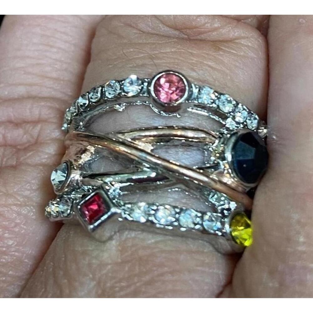 Sterling Silver Multistone Cz Statement Ring Size… - image 2